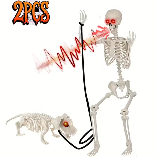 Giant 5.5 Ft Halloween Skeleton - Posable Glowing Eyes | Creepy Sounds w/ Motion Detection