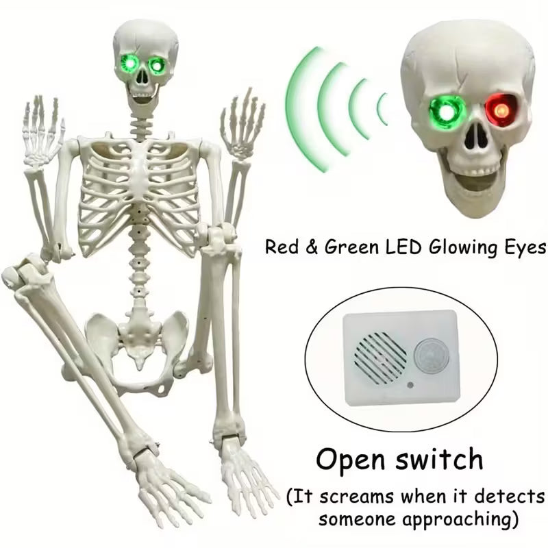 Giant 5.5 Ft Halloween Skeleton - Posable Glowing Eyes | Creepy Sounds w/ Motion Detection
