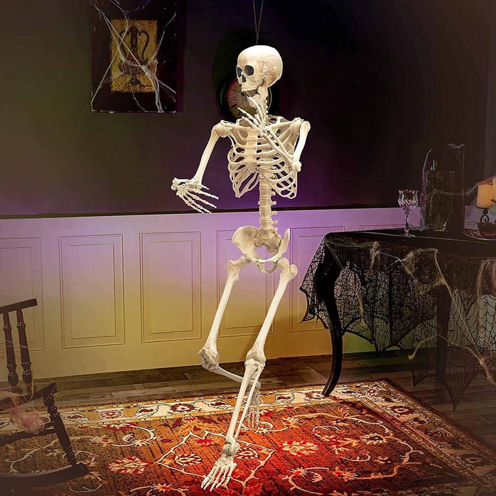 Giant 5.5 Ft Halloween Skeleton - Posable Glowing Eyes | Creepy Sounds w/ Motion Detection
